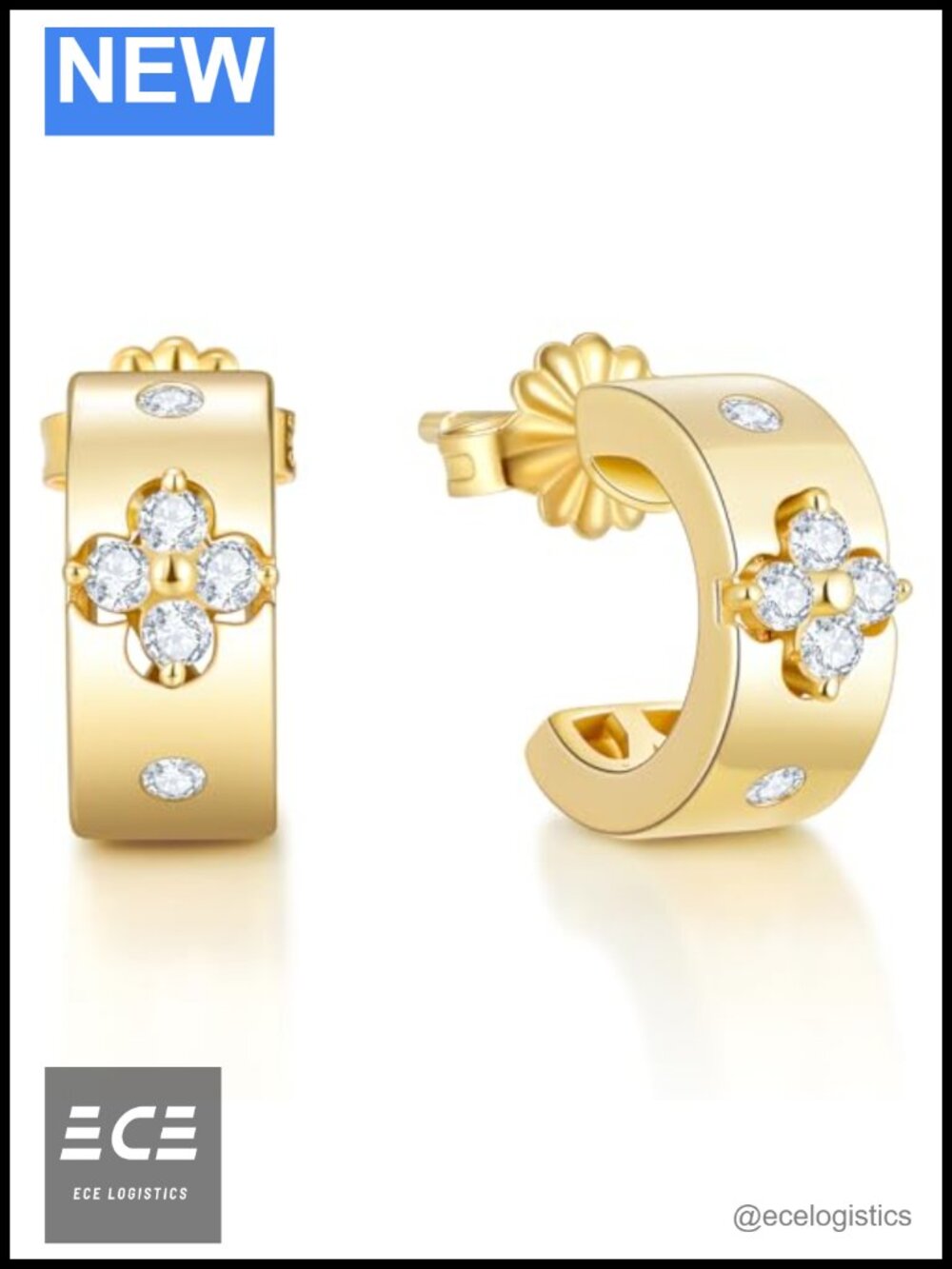 Clover Hoop Earrings 14K Gold Plated 925 Sterling Silver Hypoallergenic